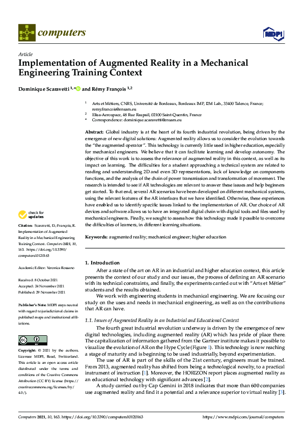 (PDF) Implementation of Augmented Reality in a Mechanical Engineering ...