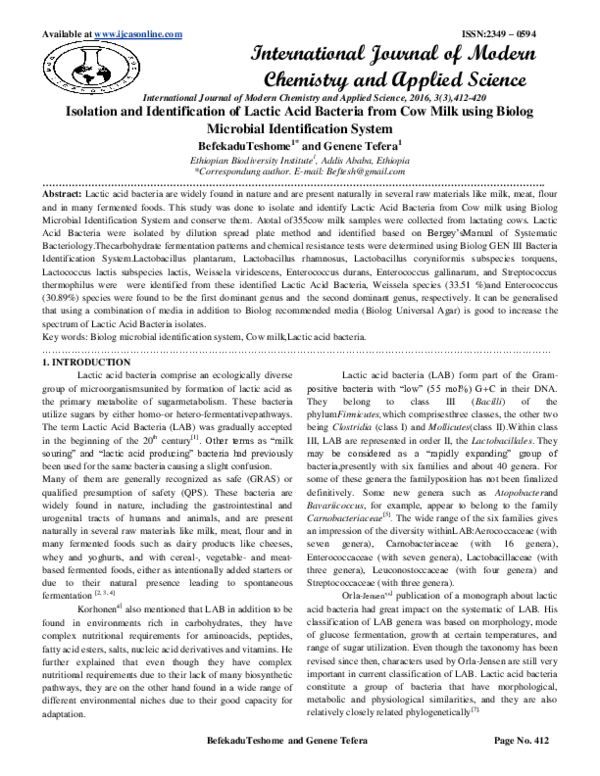 (PDF) Isolation and Identification of Lactic Acid Bacteria from Cow ...