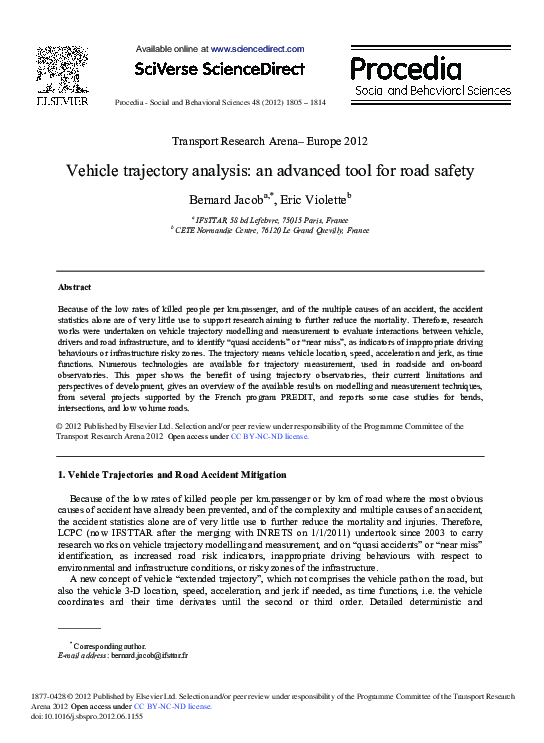 (PDF) Vehicle Trajectory Analysis: An Advanced Tool for Road Safety