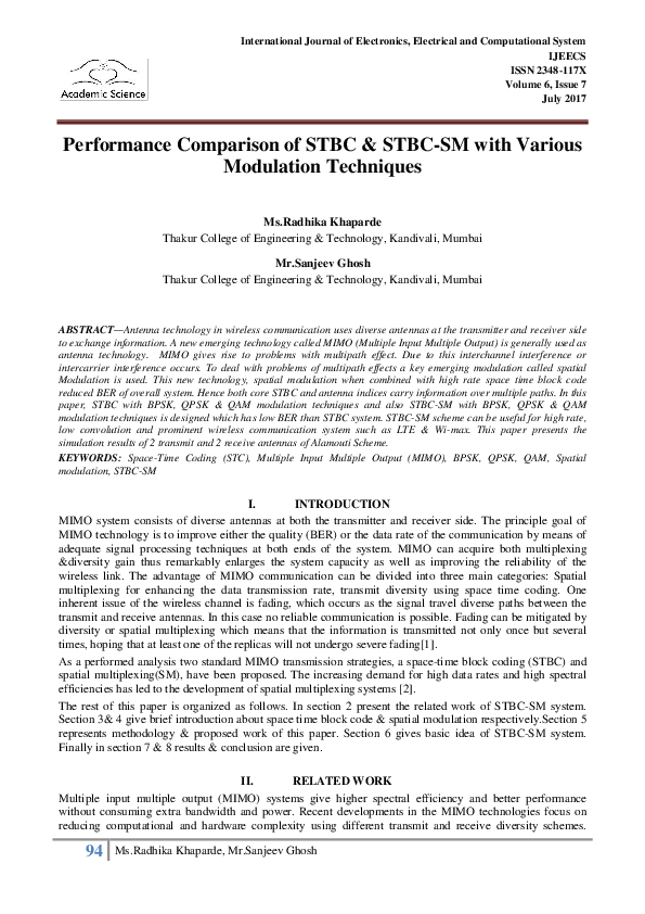 (PDF) Performance Comparison of STBC & STBC-SM with Various Modulation ...