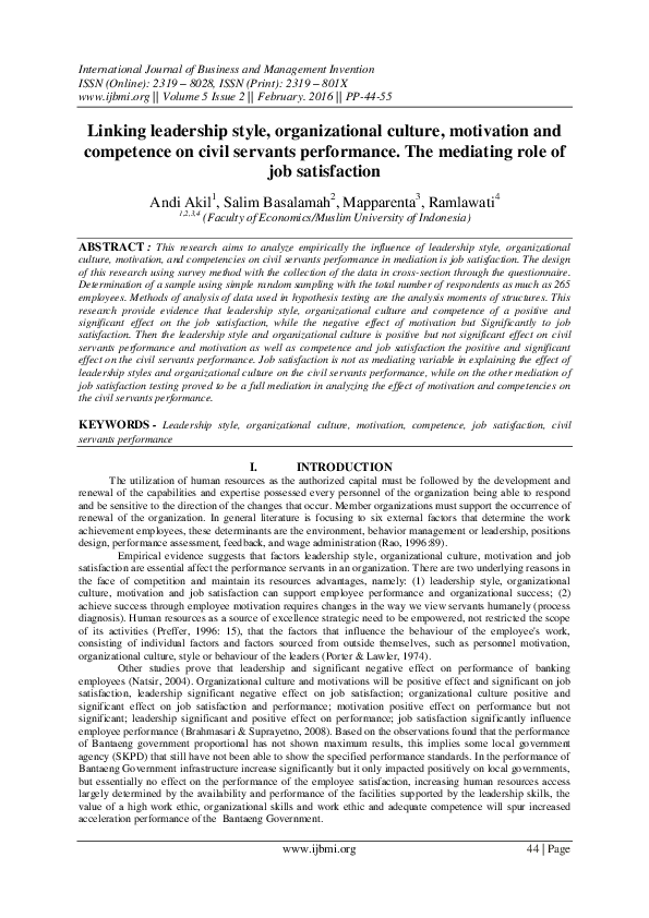 (PDF) Linking leadership style, organizational culture, motivation and ...