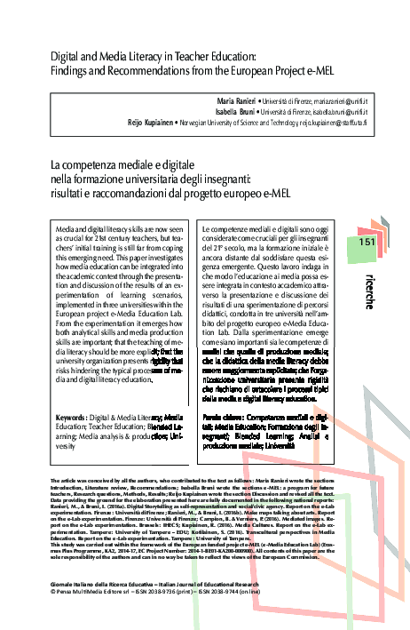 (PDF) 151 Digital and Media Literacy in Teacher Education : Findings ...