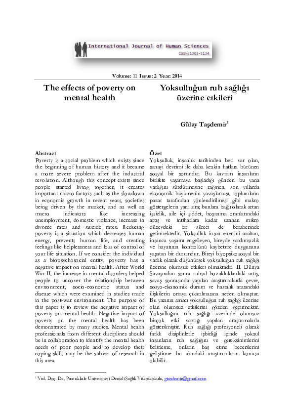 (PDF) The effects of poverty on mental health Yoksulluğun ruh sağlığı ...