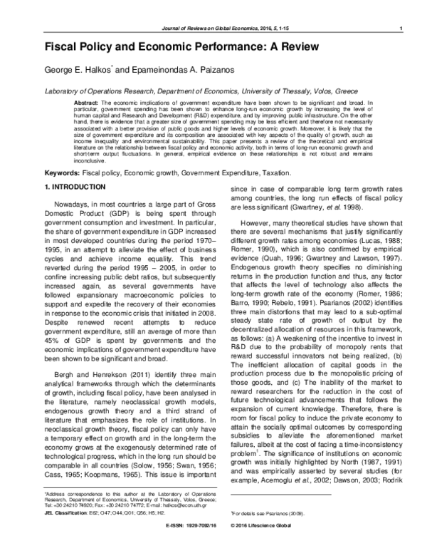 (PDF) Fiscal Policy and Economic Performance: A Review