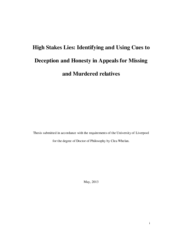(PDF) High stakes lies : identifying and using cues to deception and ...