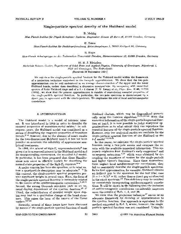 (PDF) Single-particle spectral density of the Hubbard model
