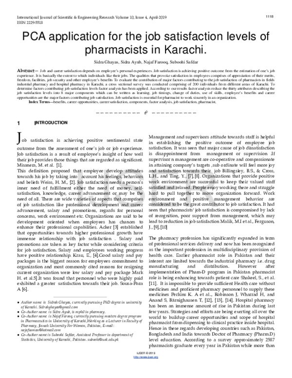 (PDF) PCA application for the job satisfaction levels of pharmacists in ...