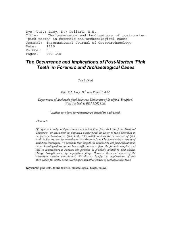 (PDF) The occurrence and implications of post-mortem ‘pink teeth’ in ...