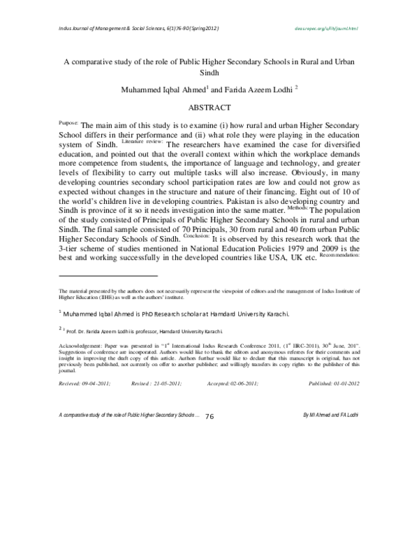 (PDF) A comparative study of the role of Public Higher Secondary ...