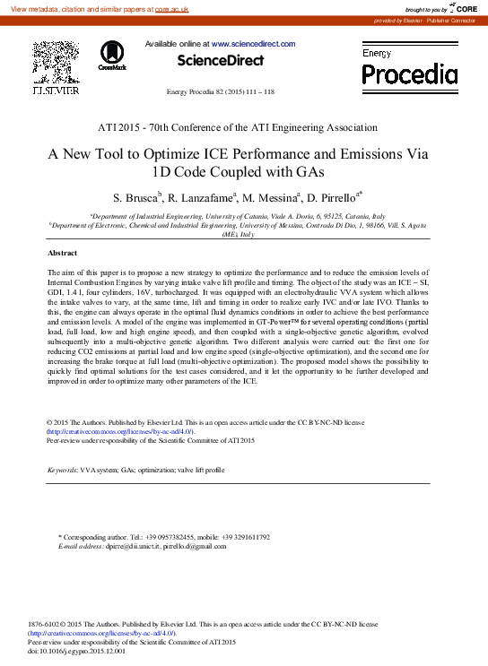 A New Tool to Optimize ICE Performance and Emissions via 1D Code ...