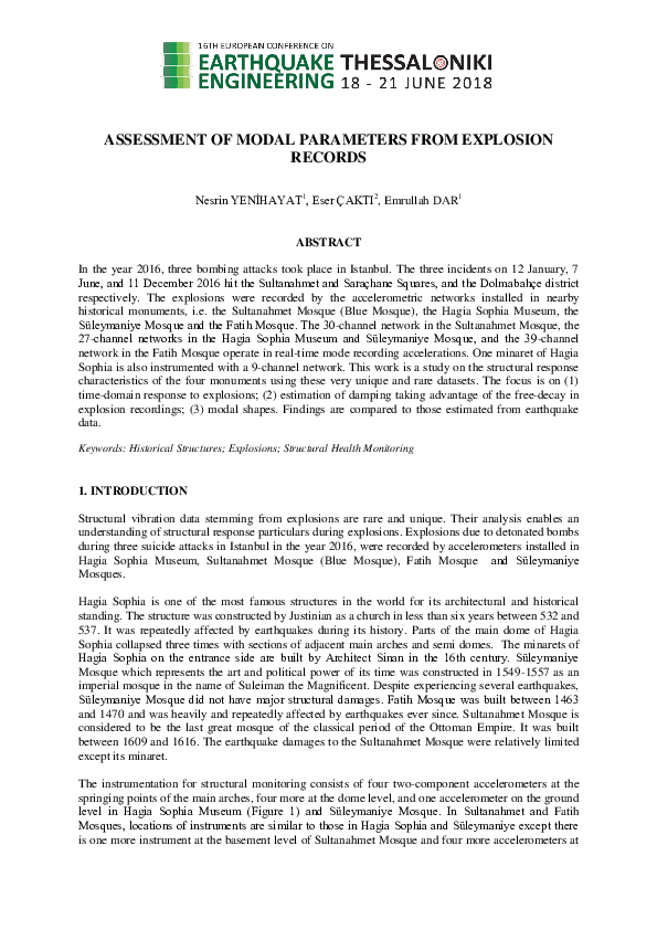 (PDF) Assessment of Modal Parameters from Explosion Records