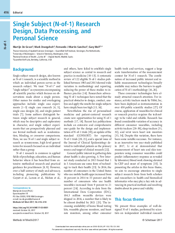 (PDF) Single Subject (N-of-1) Research Design, Data Processing, and ...