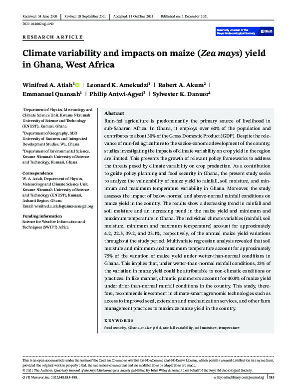 (PDF) Climate variability and impacts on maize (Zea mays) yield in ...
