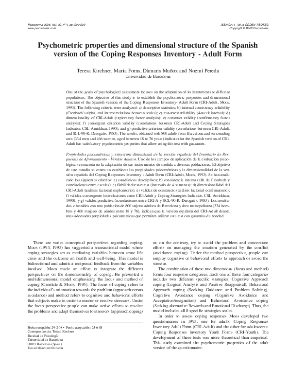 (PDF) Psychometric properties and dimensional structure of the Spanish ...