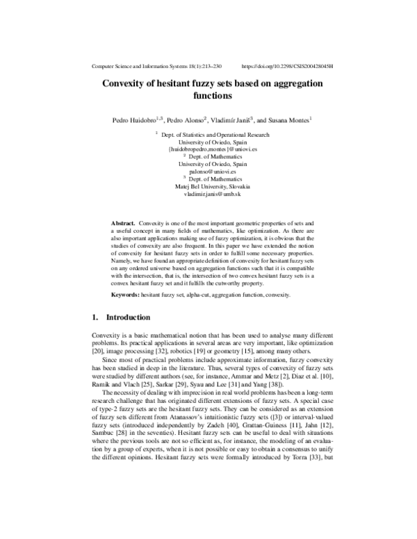(PDF) Convexity of hesitant fuzzy sets based on aggregation functions