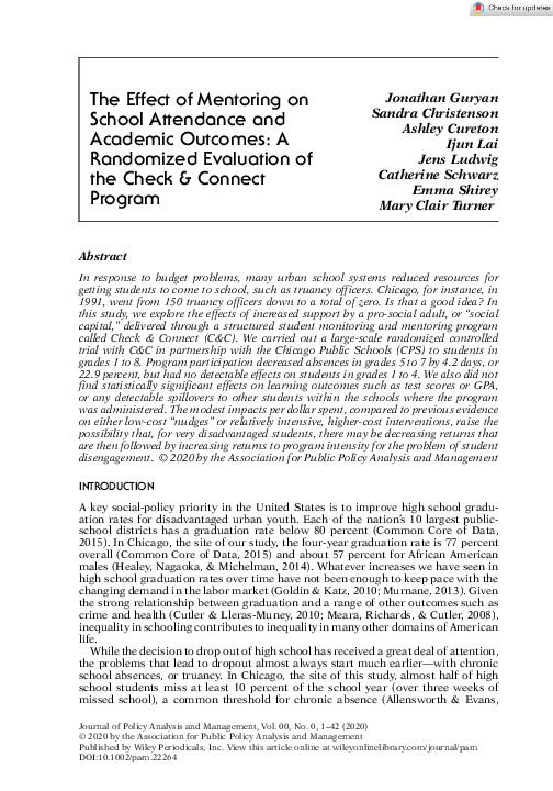 (PDF) The Effect of Mentoring on School Attendance and Academic ...