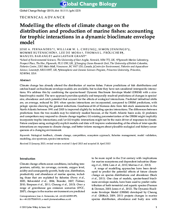 (PDF) Modelling the effects of climate change on the distribution and ...