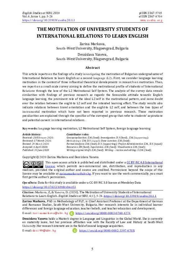 (PDF) The Motivation of University Students of International Relations ...
