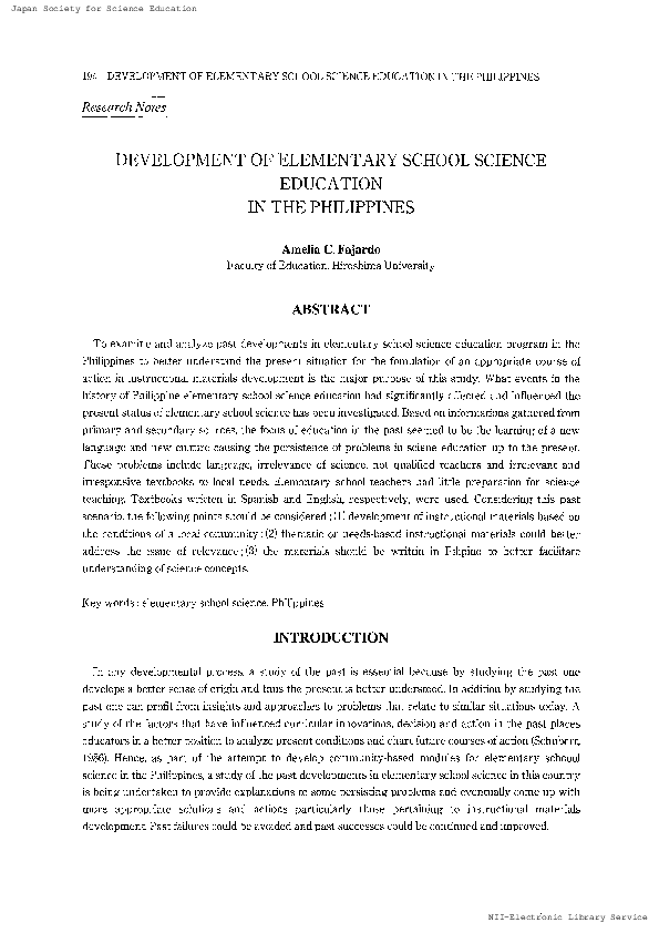 (PDF) Development of Elementary School Science Education in the