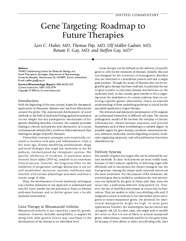 (PDF) Gene targeting: roadmap to future therapies