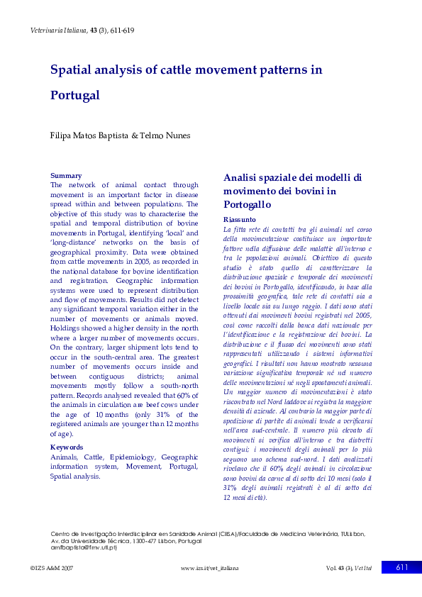 (PDF) Spatial analysis of cattle movement patterns in Portugal