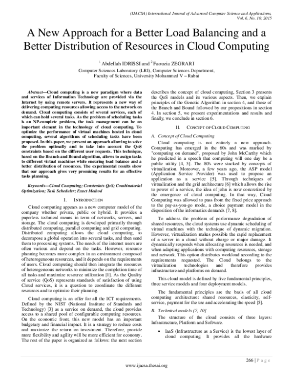 (PDF) A New Approach for a Better Load Balancing and a Better ...