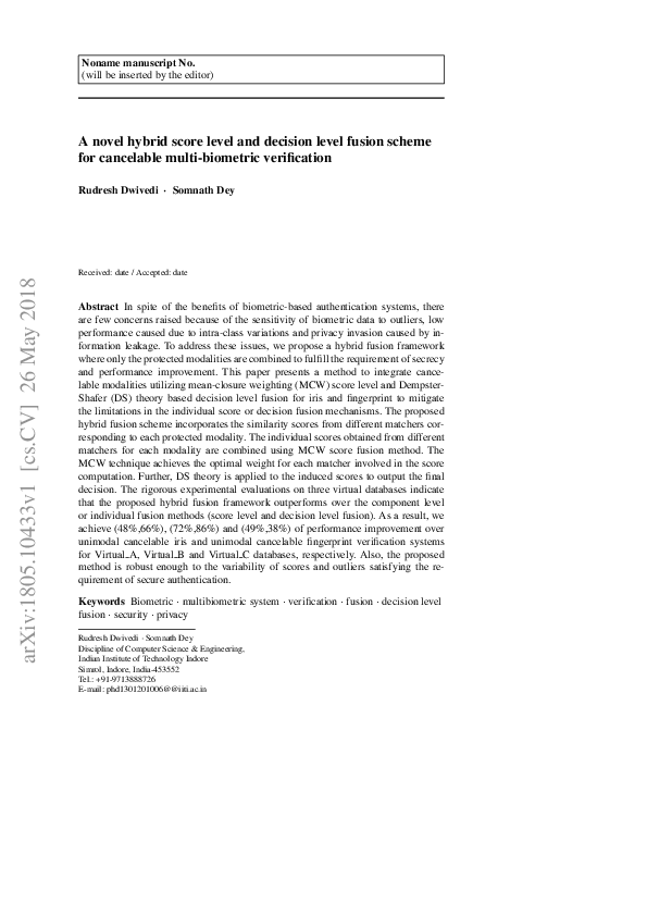 (PDF) A novel hybrid score level and decision level fusion scheme for ...