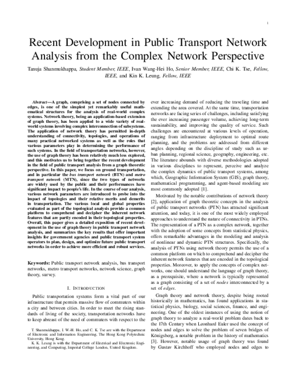 (PDF) Recent Development in Public Transport Network Analysis From the ...