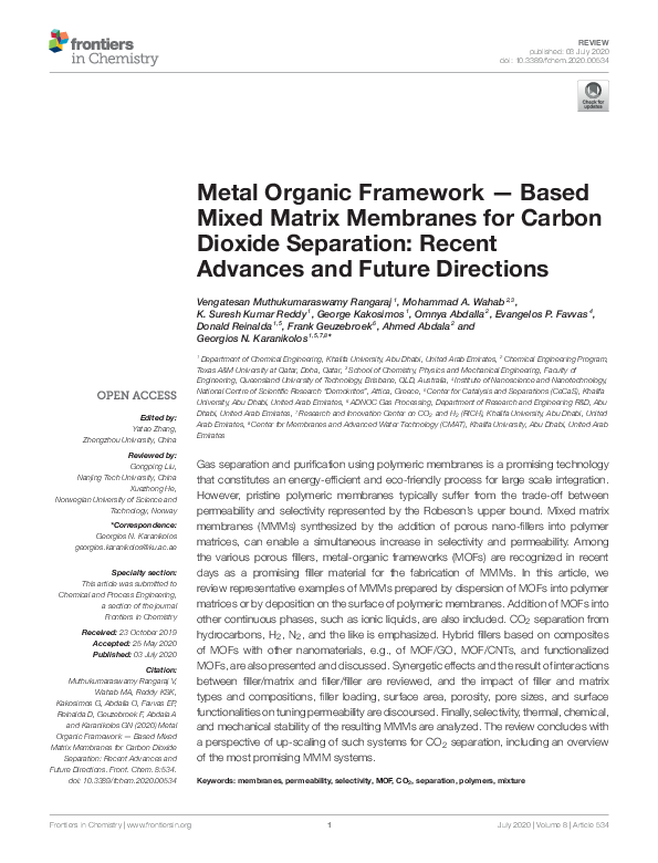 (PDF) Metal Organic Framework — Based Mixed Matrix Membranes for Carbon ...