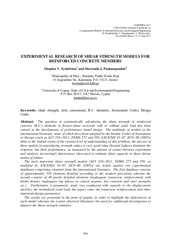 (PDF) Experimental Research of Shear Strength Models for Reinforced ...