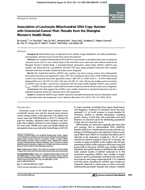 (PDF) Association of leukocyte mitochondrial DNA copy number with ...