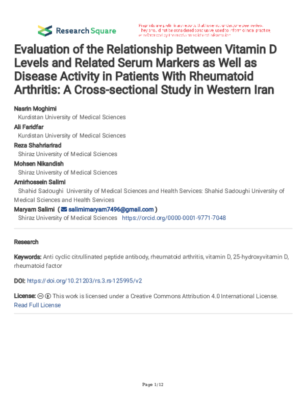(PDF) Evaluation of the Relationship Between Vitamin D Levels and ...