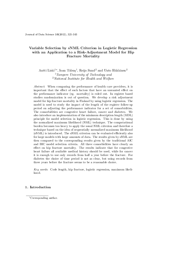 (PDF) Variable Selection by sNML Criterion in Logistic Regression with ...