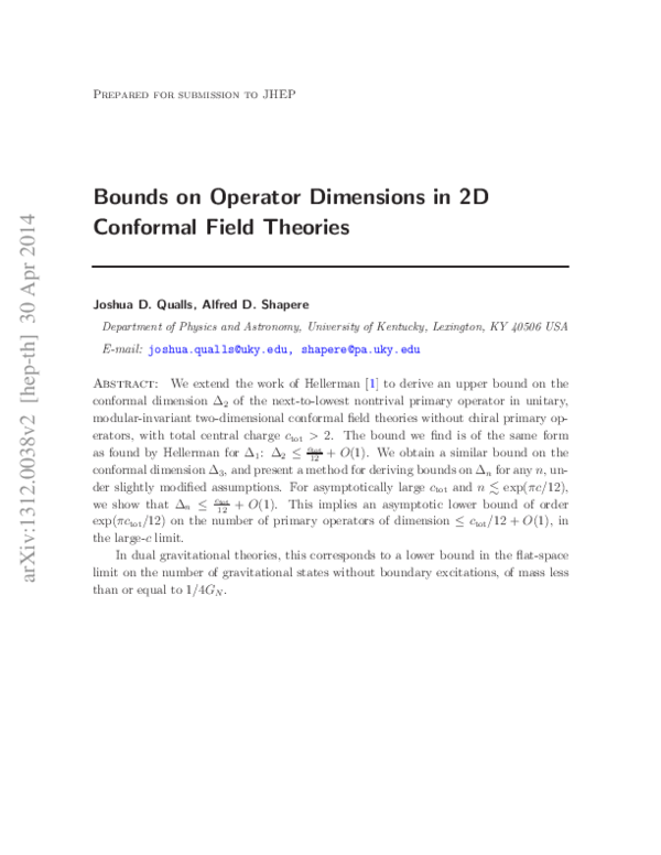 (PDF) Bounds on Operator Dimensions in 2D