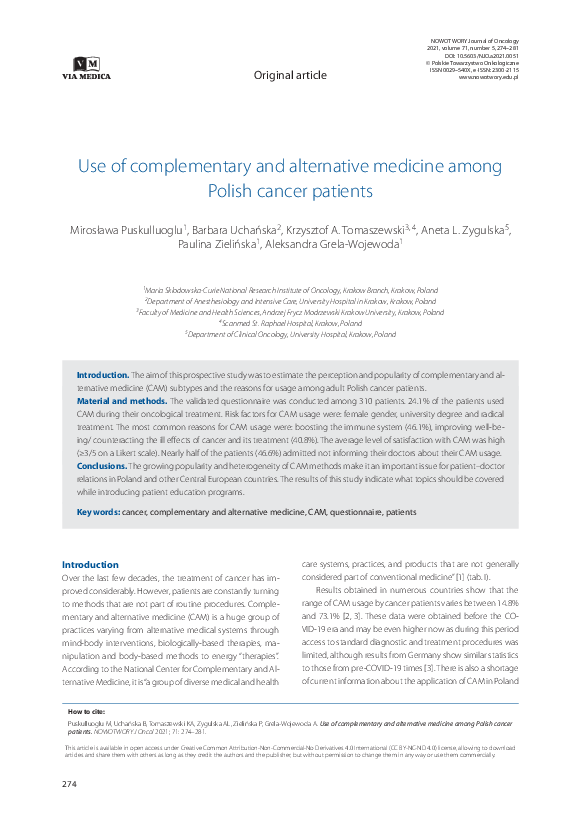 (PDF) Use of complementary and alternative medicine among Polish cancer ...