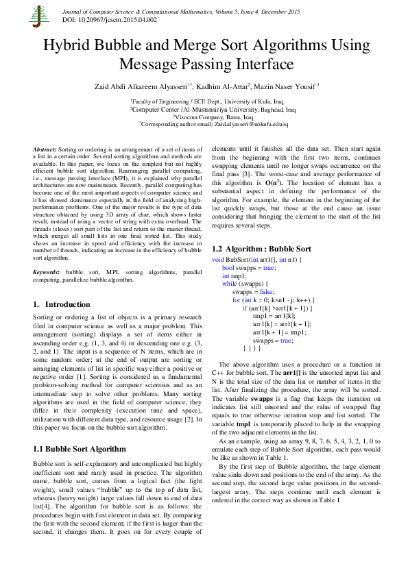 (PDF) Hybrid Bubble and Merge Sort Algorithms Using Message Passing ...