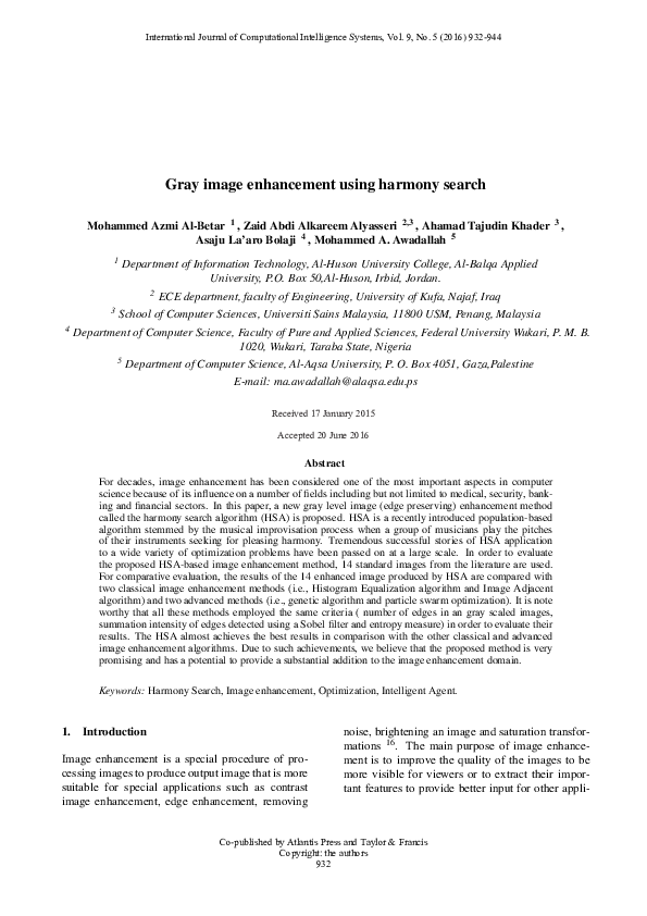 (PDF) Gray image enhancement using harmony search