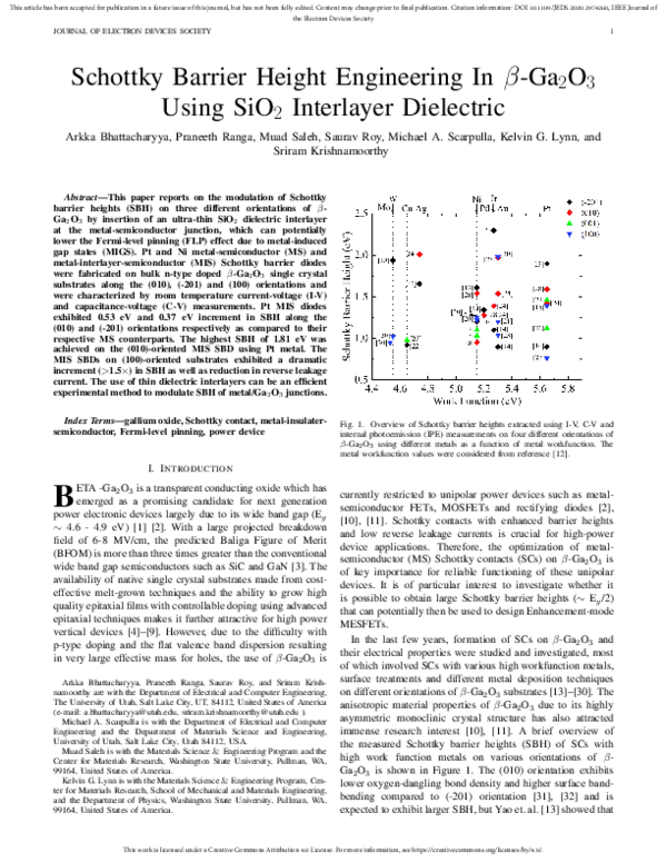 (PDF) Schottky Barrier Height Engineering In β-Ga2O3 Using SiO2 ...