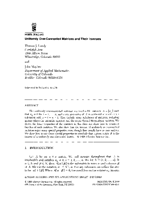 (PDF) Uniformly one-connected matrices and their inverses