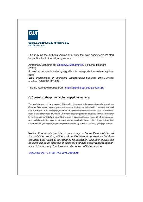 (PDF) A Novel Supervised Clustering Algorithm for Transportation System ...