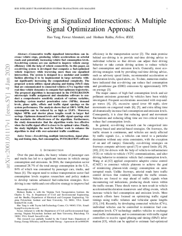 (PDF) Eco-Driving at Signalized Intersections: A Multiple Signal ...