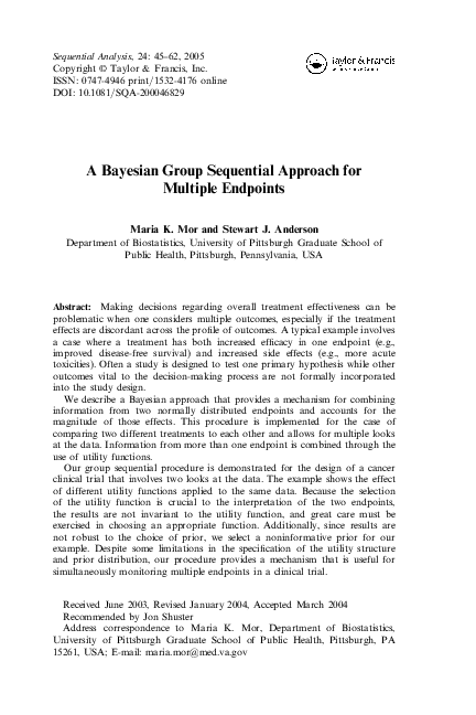 (PDF) A Bayesian Group Sequential Approach for Multiple Endpoints