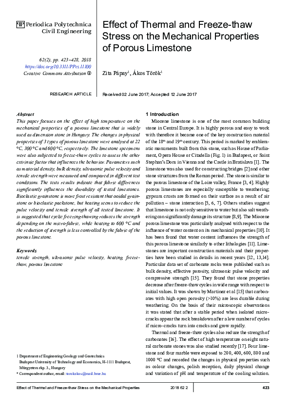 (PDF) Effect of Thermal and Freeze-thaw Stress on the Mechanical ...