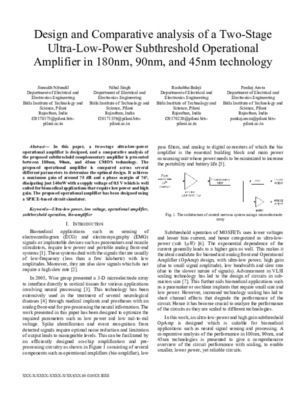 (PDF) Design and Comparative analysis of a Two-Stage Ultra-Low-Power ...