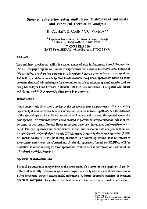 (PDF) Speaker adaptation using multi-layer feed-forward automata and ...