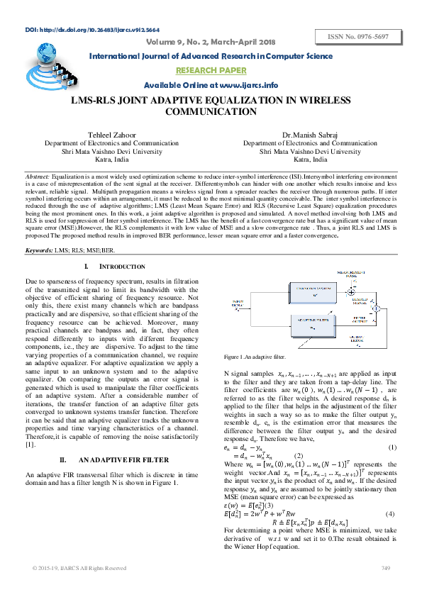 (PDF) LMSRLS Joint Adaptive Equalization in Wireless Communication