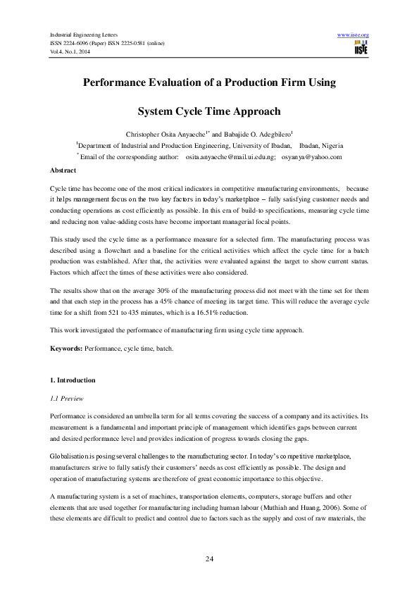 (PDF) Performance Evaluation of a Production Firm Using System Cycle ...