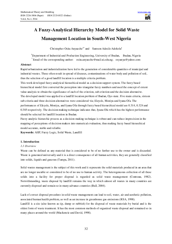 (PDF) A Fuzzy-Analytical Hierarchy Model for Solid Waste Management ...