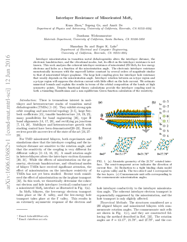 (PDF) Interlayer resistance of misoriented MoS2