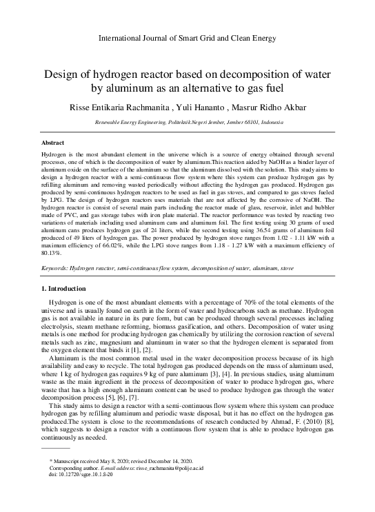 (PDF) Design of hydrogen reactor based on decomposition of water by ...